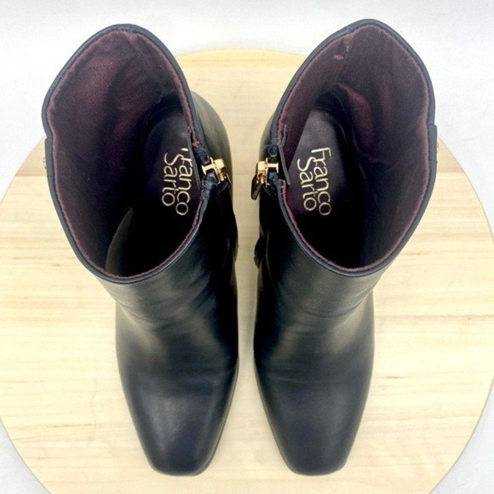 Franco Sarto Tiera Black Leather Gold Beveled Block Heel Ankle Boot Size 7M NEW! - Picture 5 of 10